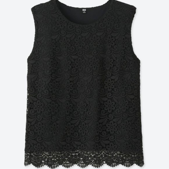Uniqlo Women Floral Lace Sleeveless Blouse in Black - Picture 1 of 6
